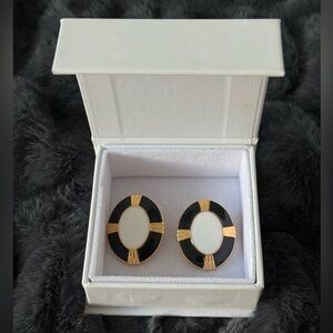 Heaven Mayhem 'Crest' 18k gold plated enamel earrings in black and white